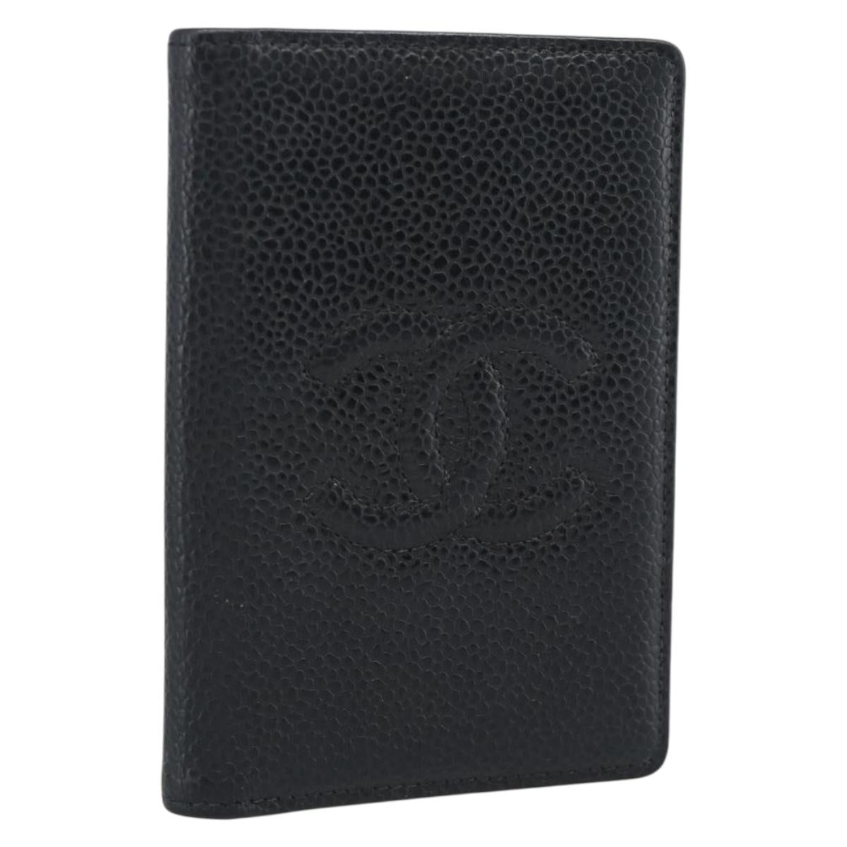 CHANEL Card Case Caviar Skin Black CC Auth 188321M