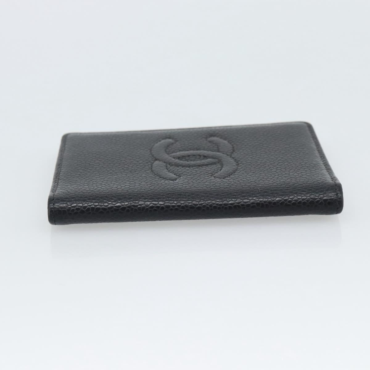 CHANEL Card Case Caviar Skin Black CC Auth 188321M