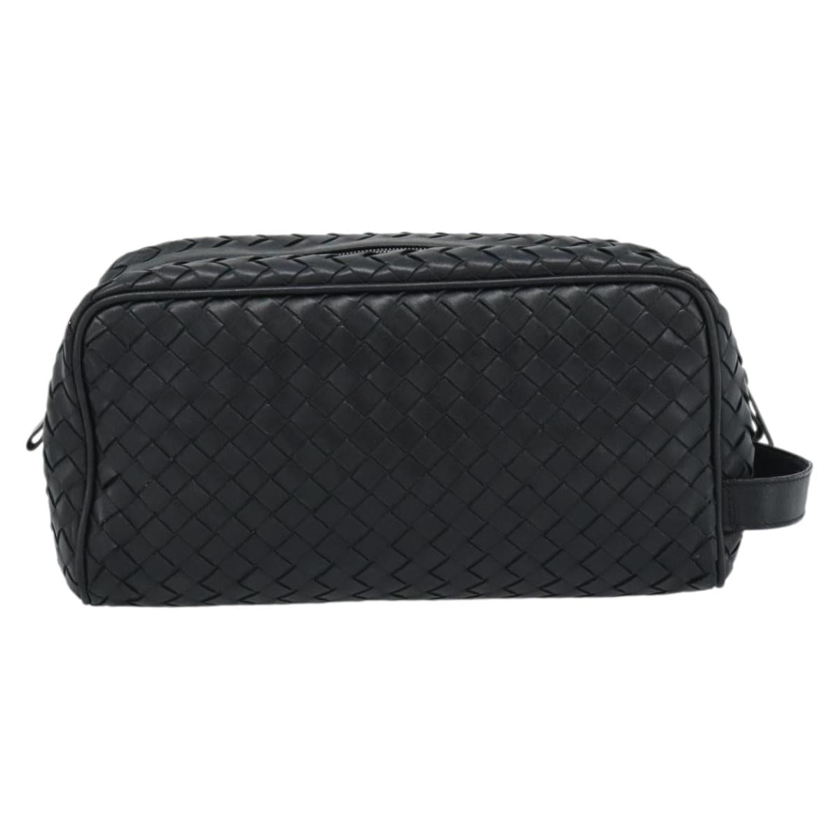 BOTTEGA VENETA INTRECCIATO Clutch Bag Leather Black Auth 188323A
