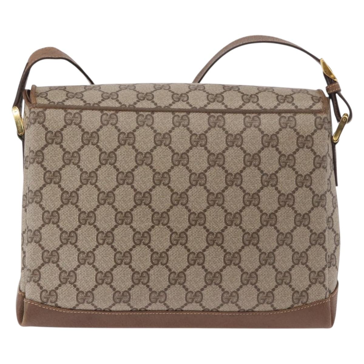GUCCI GG Supreme Shoulder Bag PVC Beige Gold Auth 188325