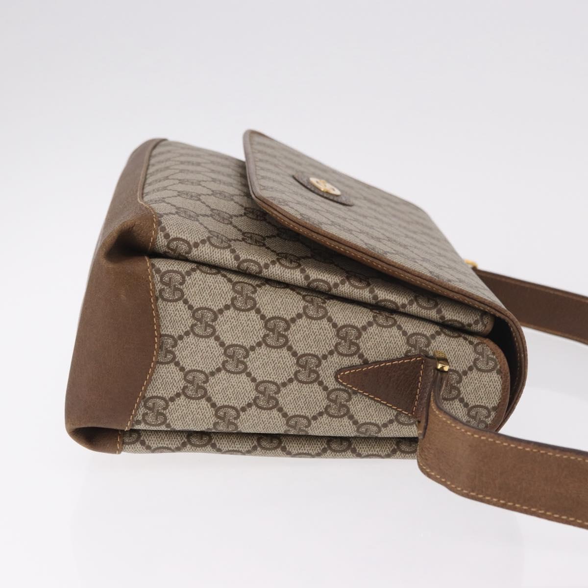 GUCCI GG Supreme Shoulder Bag PVC Beige Gold Auth 188325