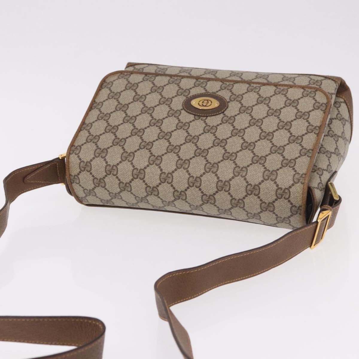 GUCCI GG Supreme Shoulder Bag PVC Beige Gold Auth 188325