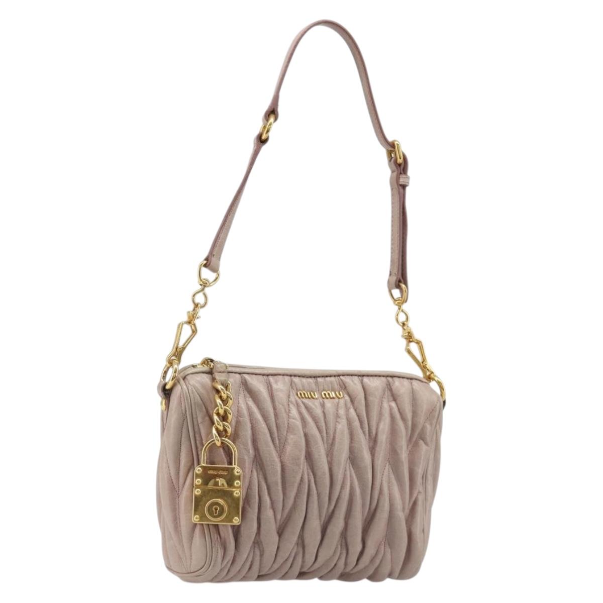 Miu Miu Matelasse Hand Bag Lamb Skin Pink Gold Auth 188328A