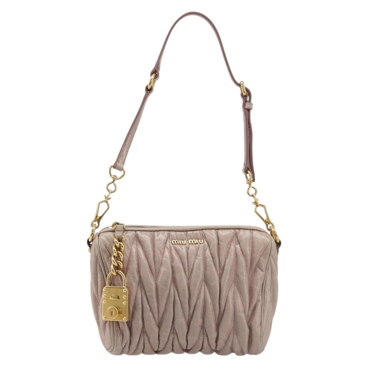 Miu Miu Matelasse Hand Bag Lamb Skin Pink Gold Auth 188328A