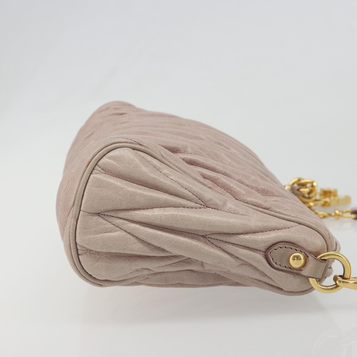 Miu Miu Matelasse Hand Bag Lamb Skin Pink Gold Auth 188328A