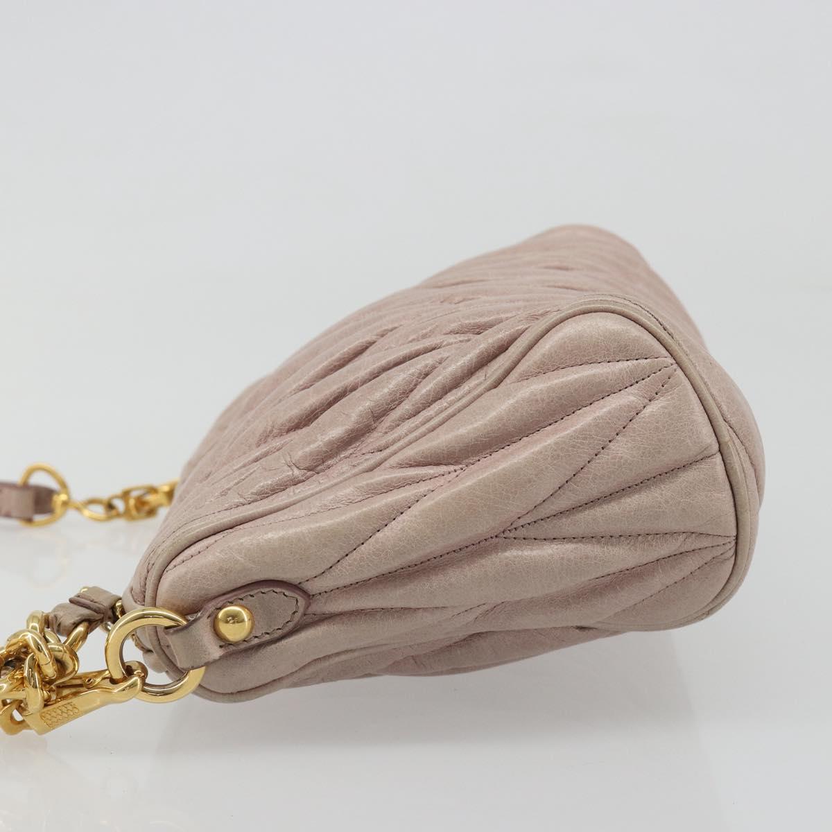 Miu Miu Matelasse Hand Bag Lamb Skin Pink Gold Auth 188328A