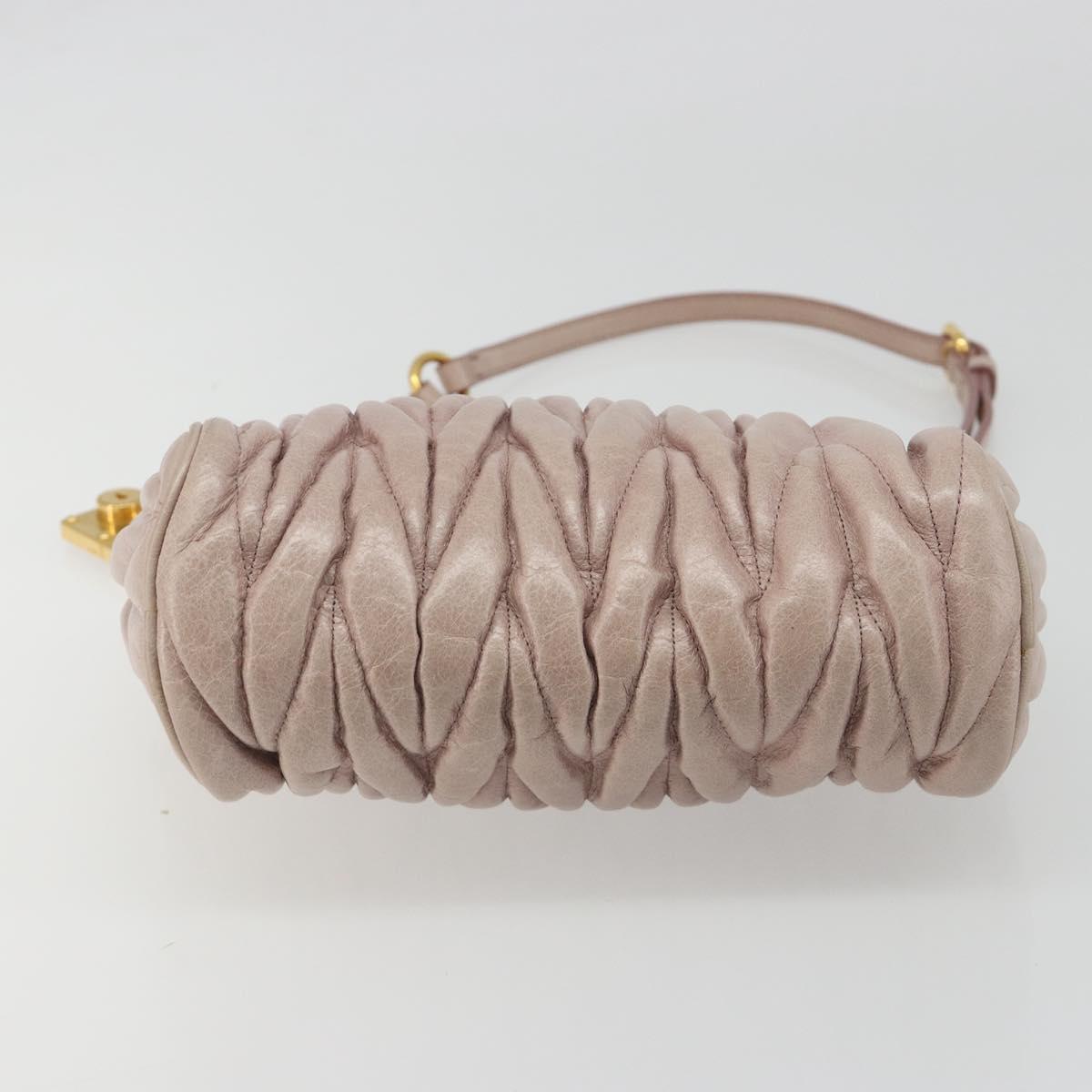 Miu Miu Matelasse Hand Bag Lamb Skin Pink Gold Auth 188328A