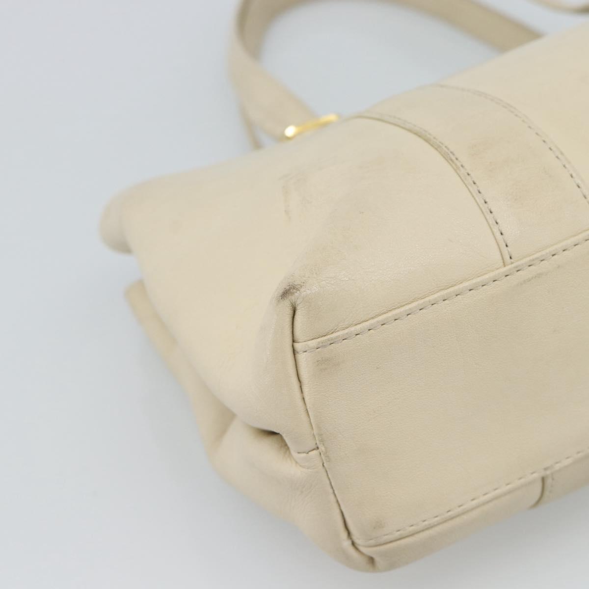 Christian Dior Hand Bag Leather Beige Gold Auth 188329