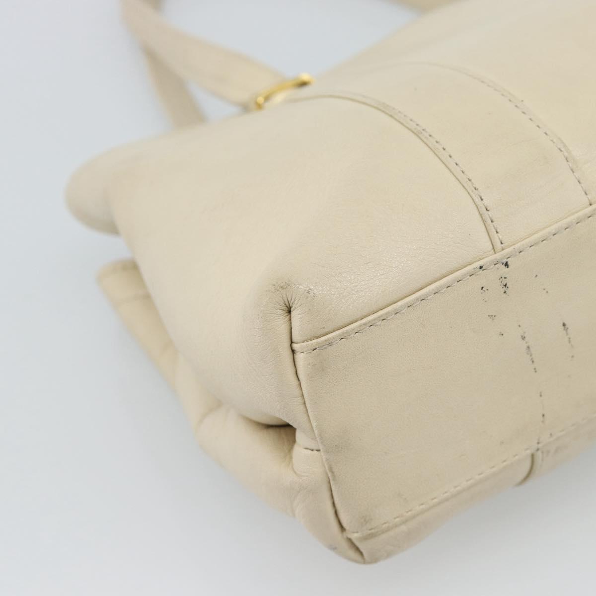 Christian Dior Hand Bag Leather Beige Gold Auth 188329
