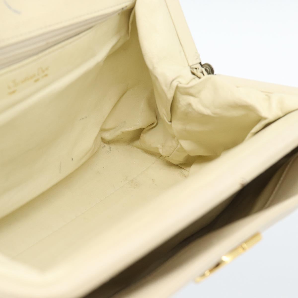 Christian Dior Hand Bag Leather Beige Gold Auth 188329