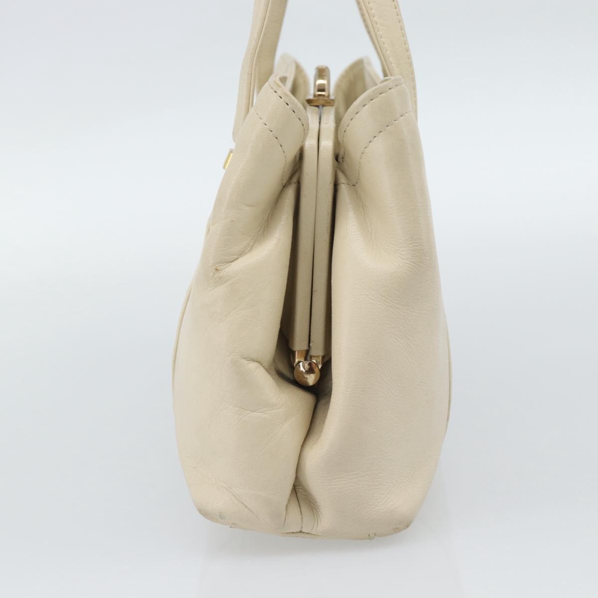 Christian Dior Hand Bag Leather Beige Gold Auth 188329