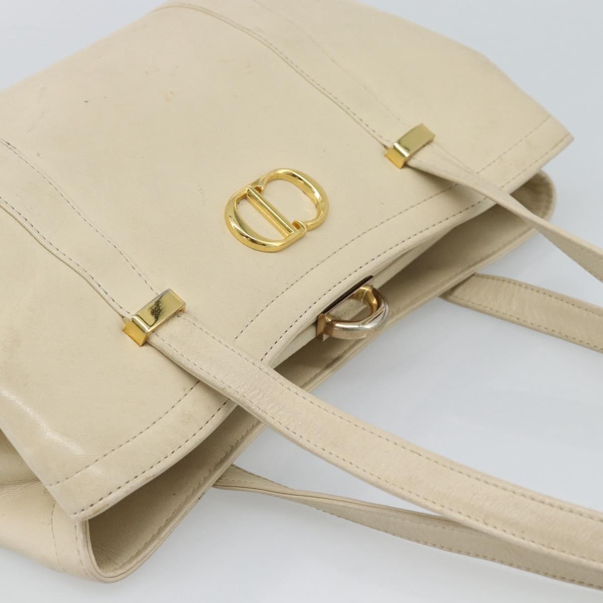 Christian Dior Hand Bag Leather Beige Gold Auth 188329