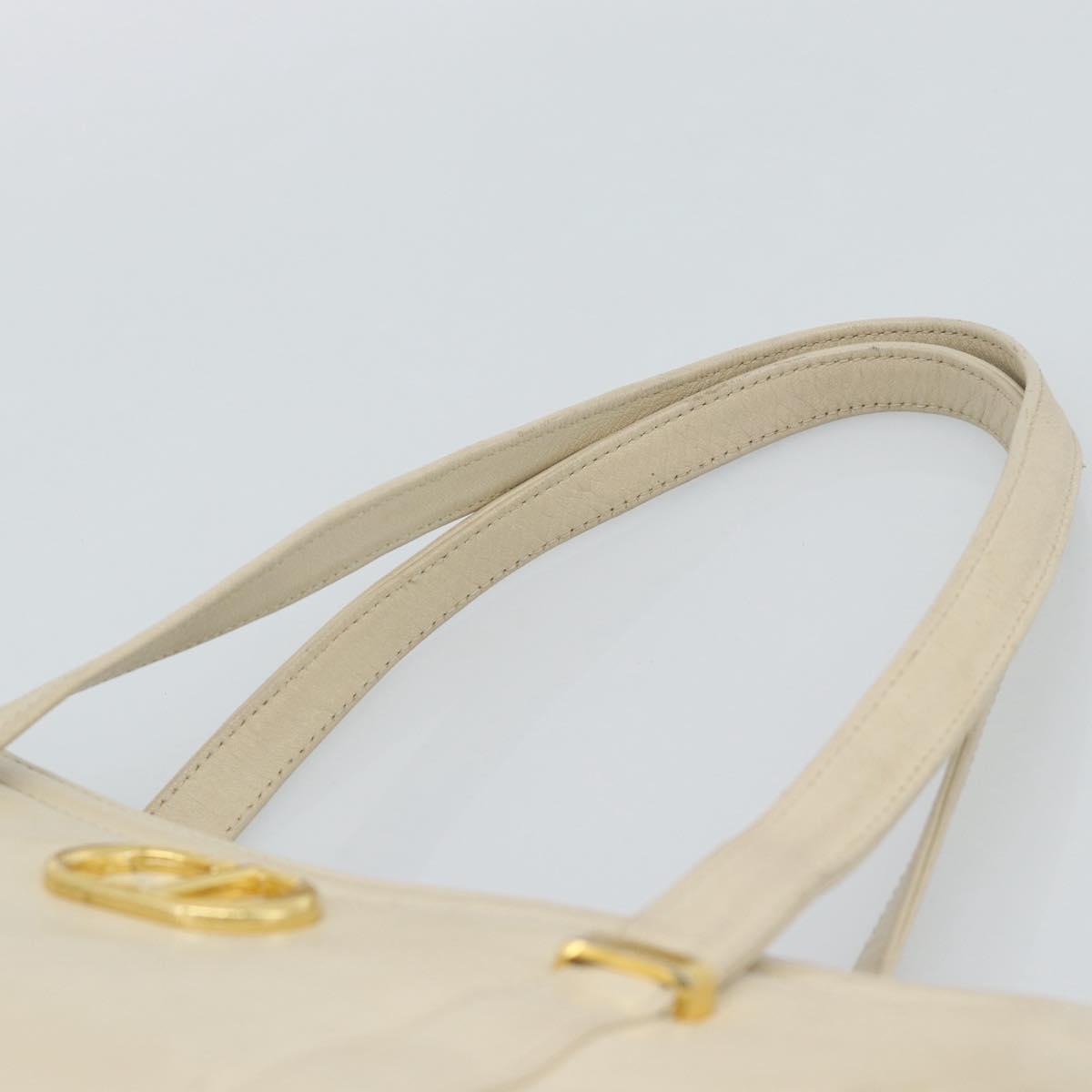 Christian Dior Hand Bag Leather Beige Gold Auth 188329