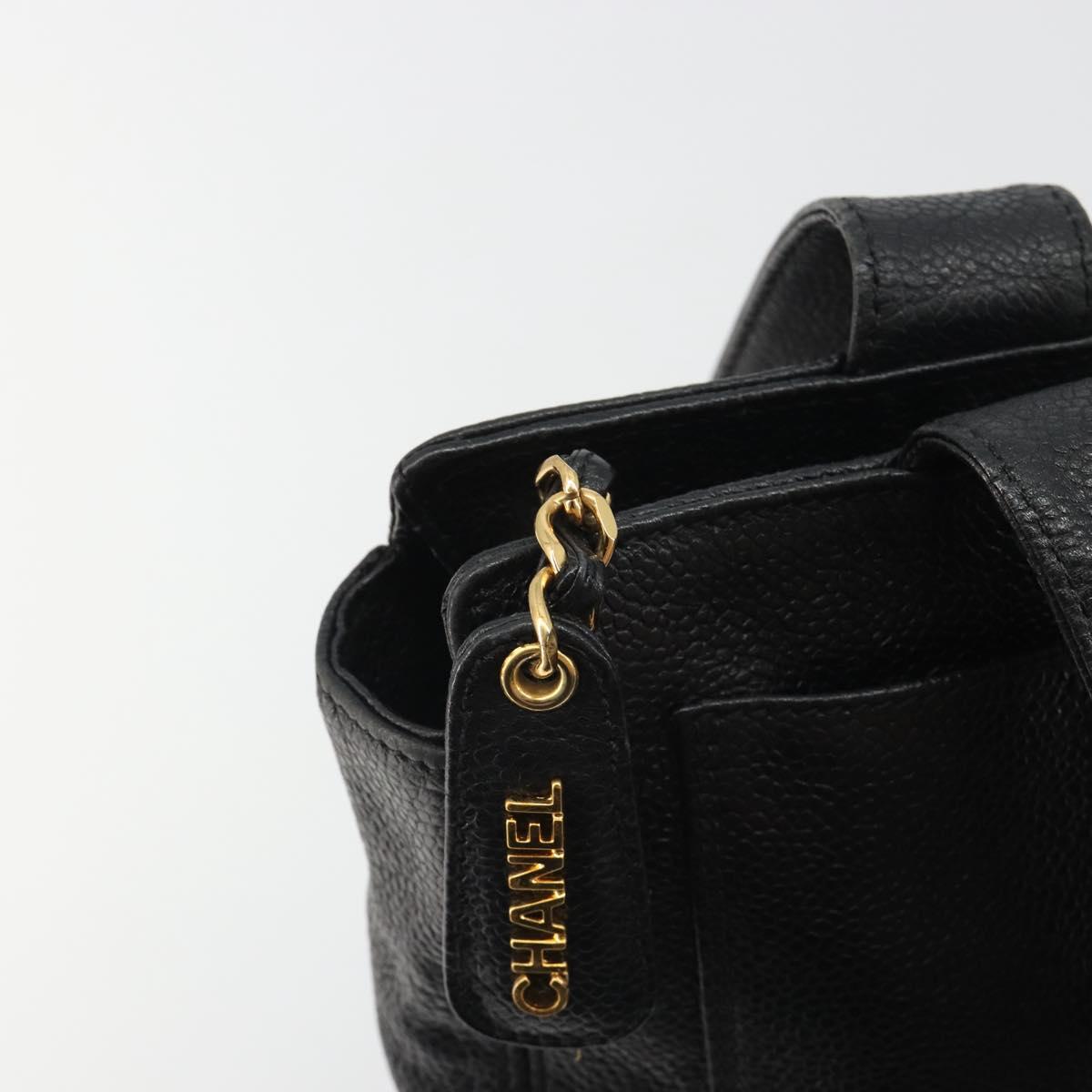 CHANEL Tote Bag Caviar Skin Black Gold CC Auth 188330A