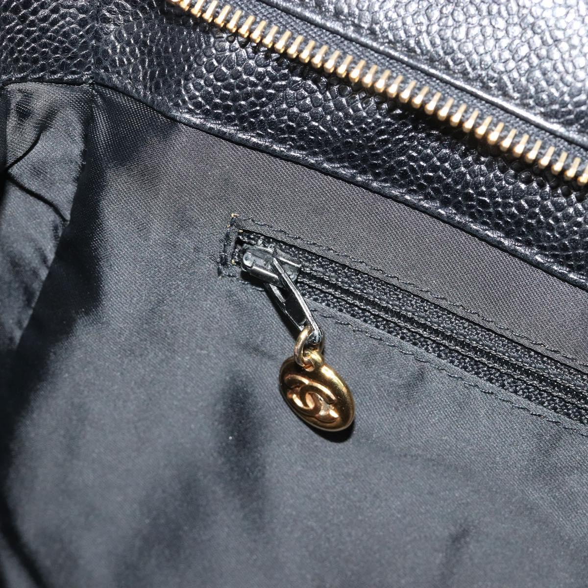 CHANEL Tote Bag Caviar Skin Black Gold CC Auth 188330A