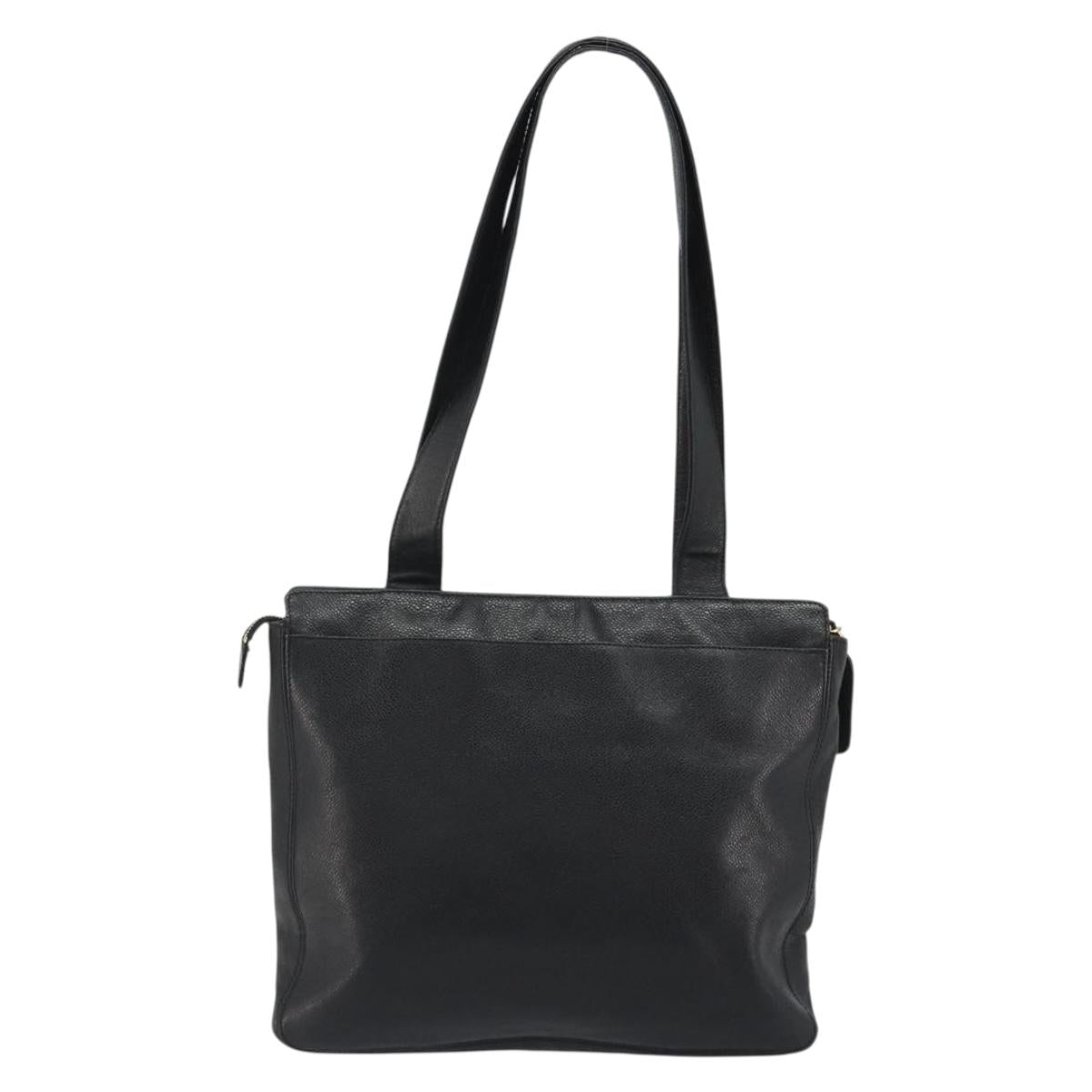 CHANEL Tote Bag Caviar Skin Black Gold CC Auth 188330A