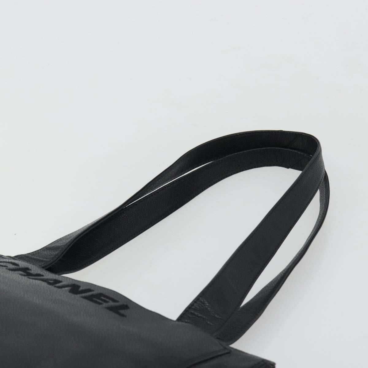 CHANEL Tote Bag Caviar Skin Black Gold CC Auth 188330A