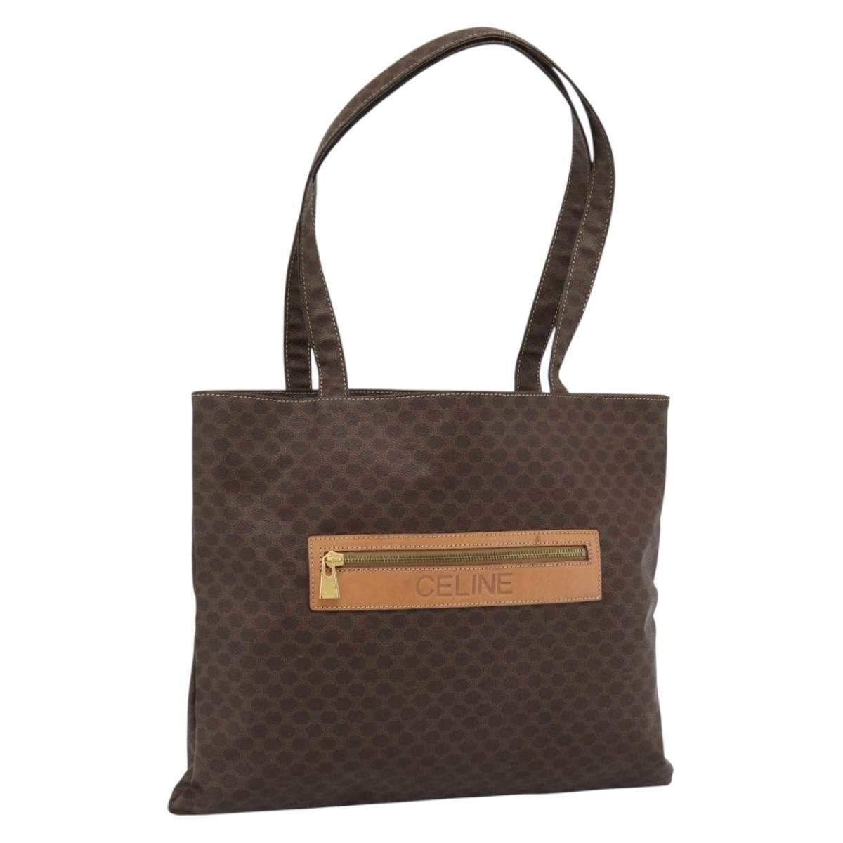 CELINE Macadam Canvas Tote Bag PVC Leather Brown gold Auth 188332A