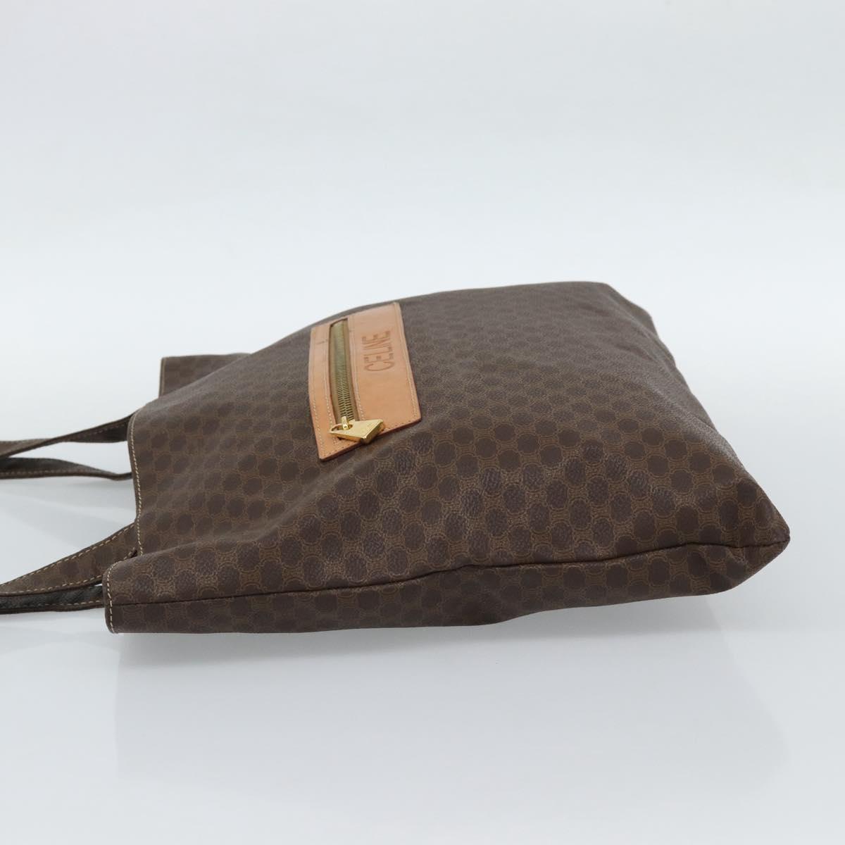 CELINE Macadam Canvas Tote Bag PVC Leather Brown gold Auth 188332A