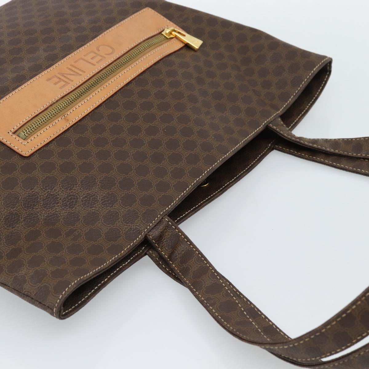CELINE Macadam Canvas Tote Bag PVC Leather Brown gold Auth 188332A