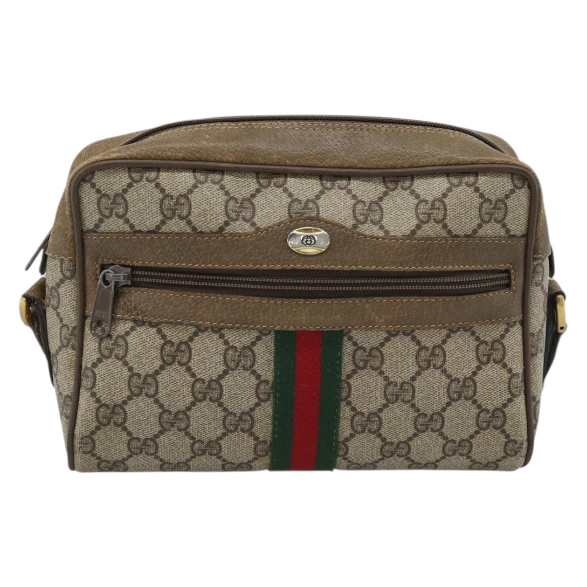 GUCCI GG Supreme Shoulder Bag PVC Beige Auth 188336