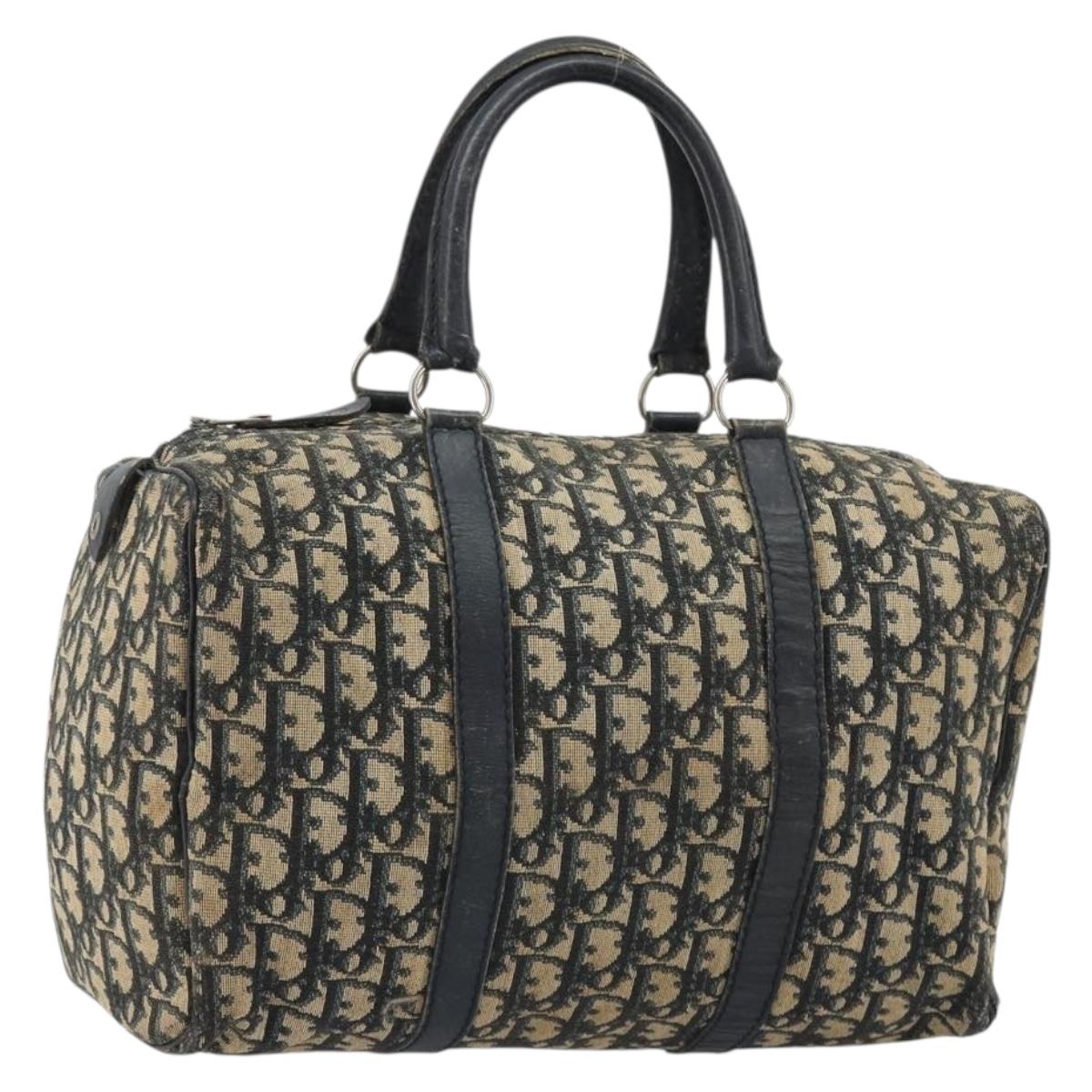Christian Dior Trotter Canvas Boston Bag Navy Silver Auth 188337