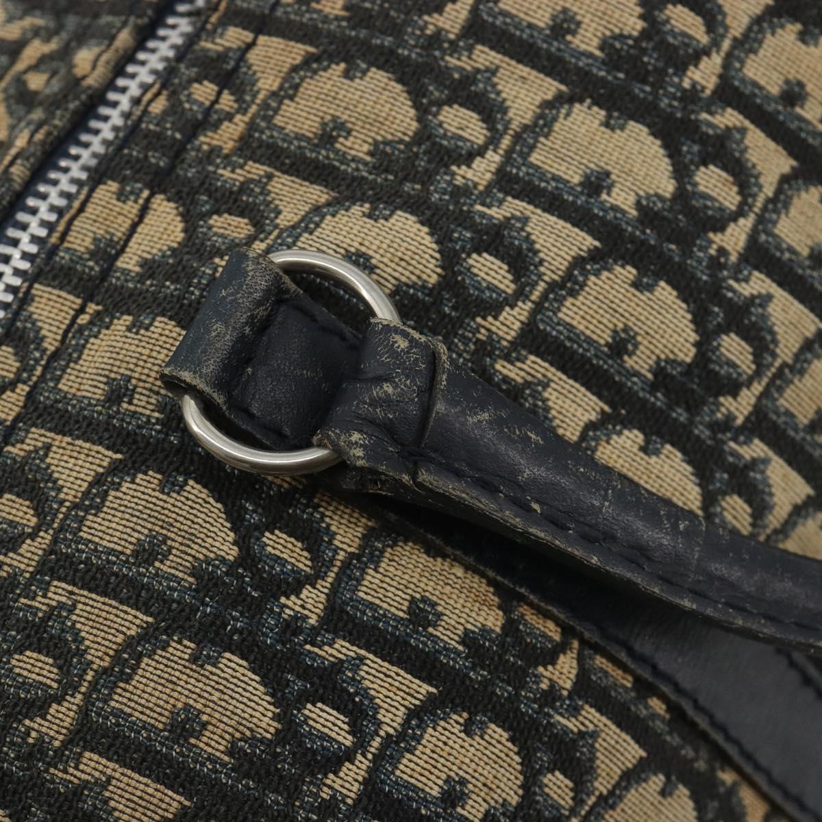 Christian Dior Trotter Canvas Boston Bag Navy Silver Auth 188337