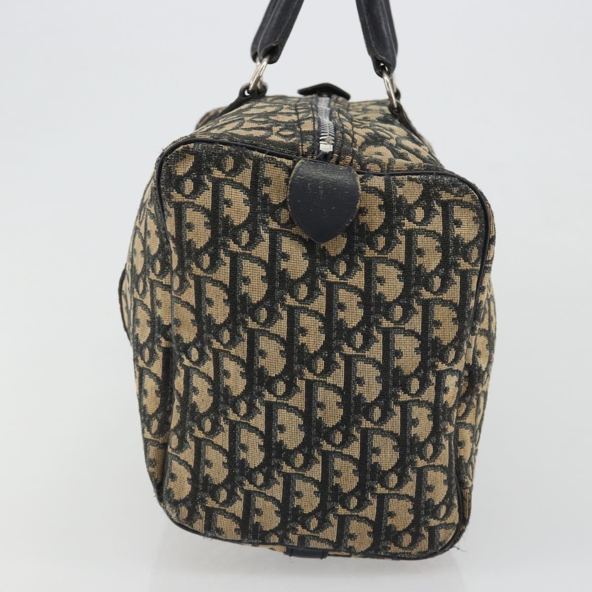 Christian Dior Trotter Canvas Boston Bag Navy Silver Auth 188337