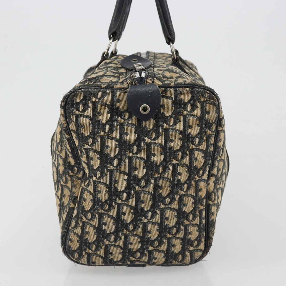 Christian Dior Trotter Canvas Boston Bag Navy Silver Auth 188337