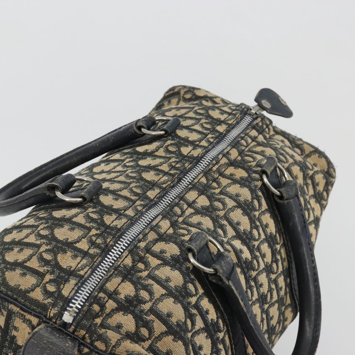 Christian Dior Trotter Canvas Boston Bag Navy Silver Auth 188337