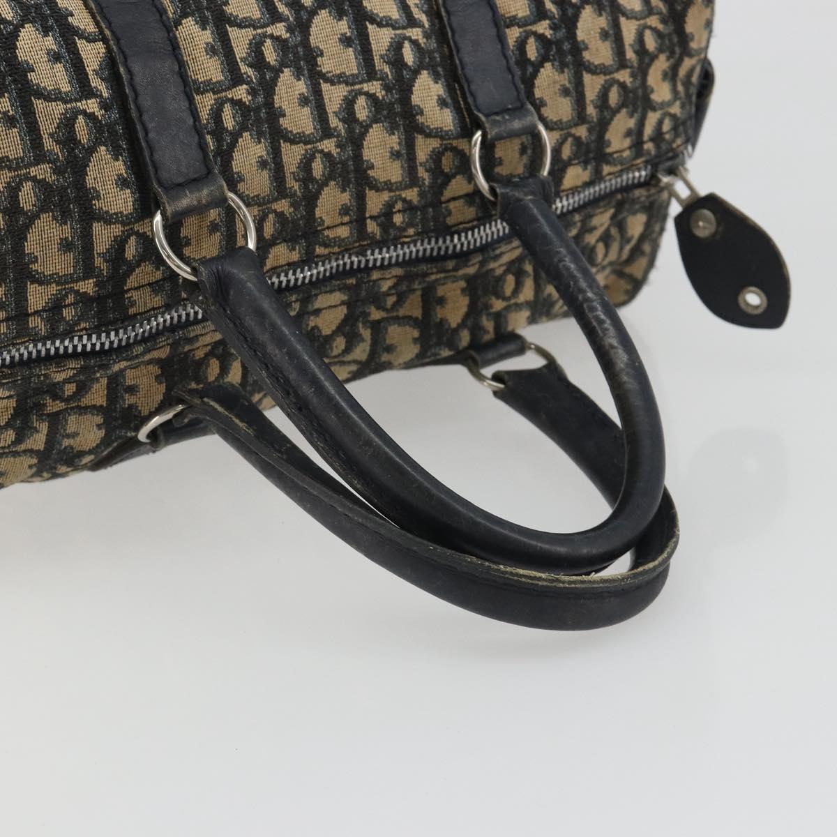 Christian Dior Trotter Canvas Boston Bag Navy Silver Auth 188337