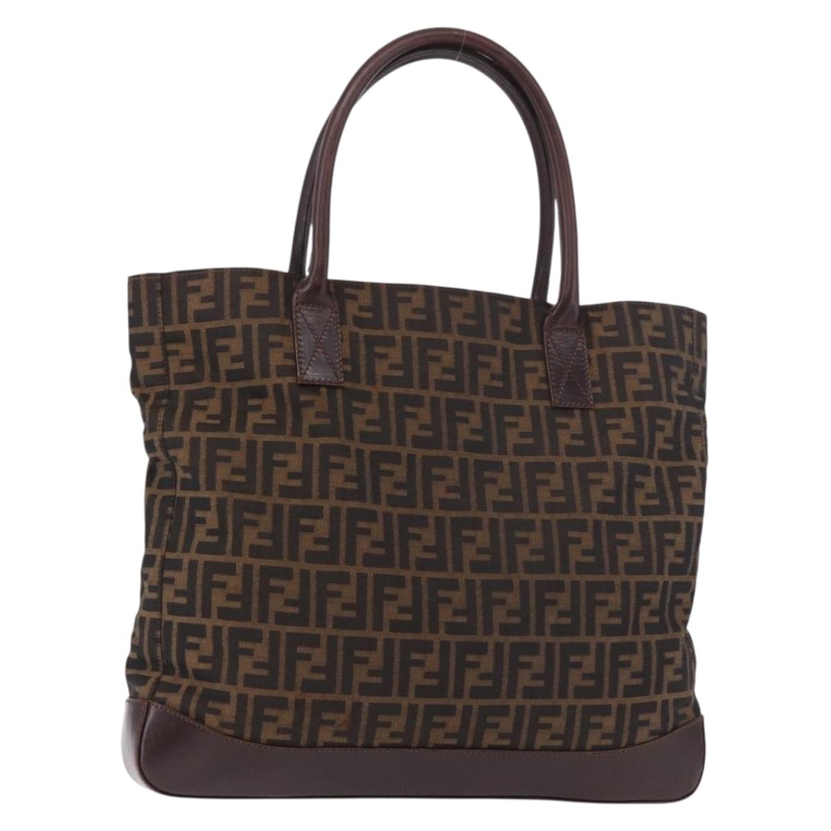 FENDI Zucca Canvas Tote Bag Black Brown Auth 188339A