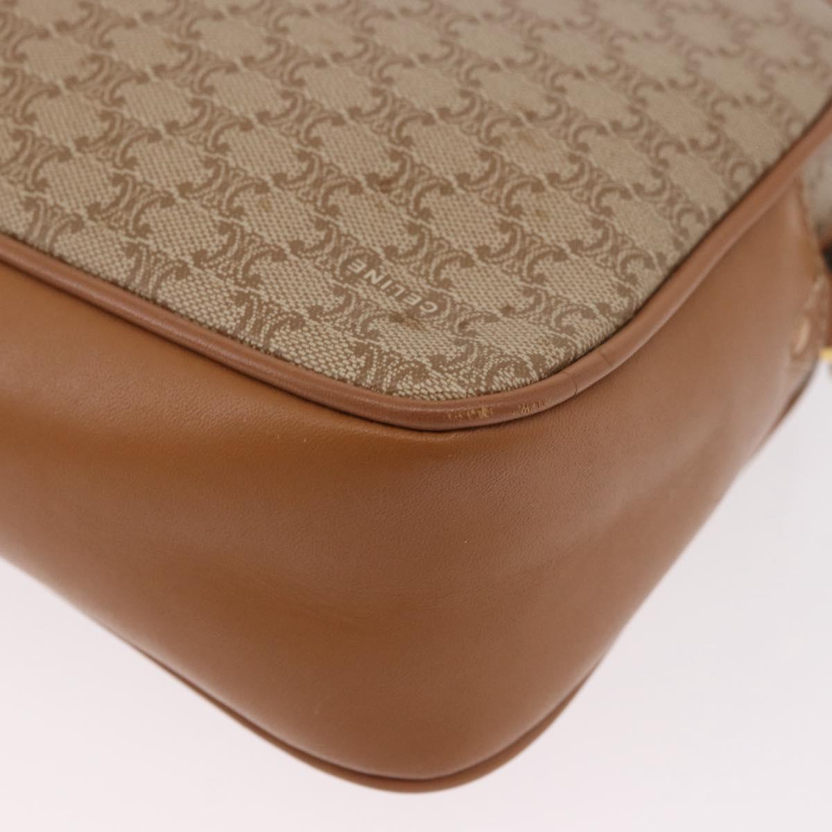 CELINE Macadam Canvas Shoulder Bag PVC Beige Gold Auth 188342A