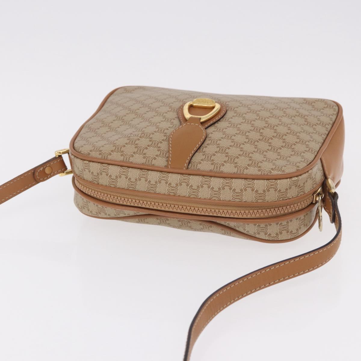 CELINE Macadam Canvas Shoulder Bag PVC Beige Gold Auth 188342A