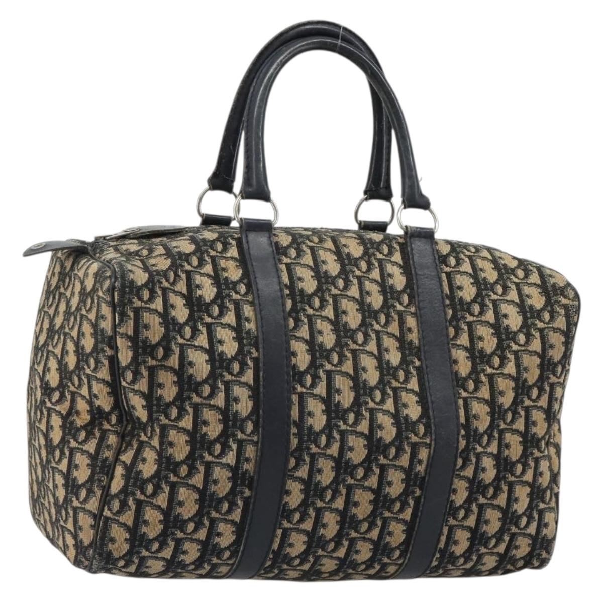 Christian Dior Trotter Canvas Boston Bag Navy Silver Auth 188347
