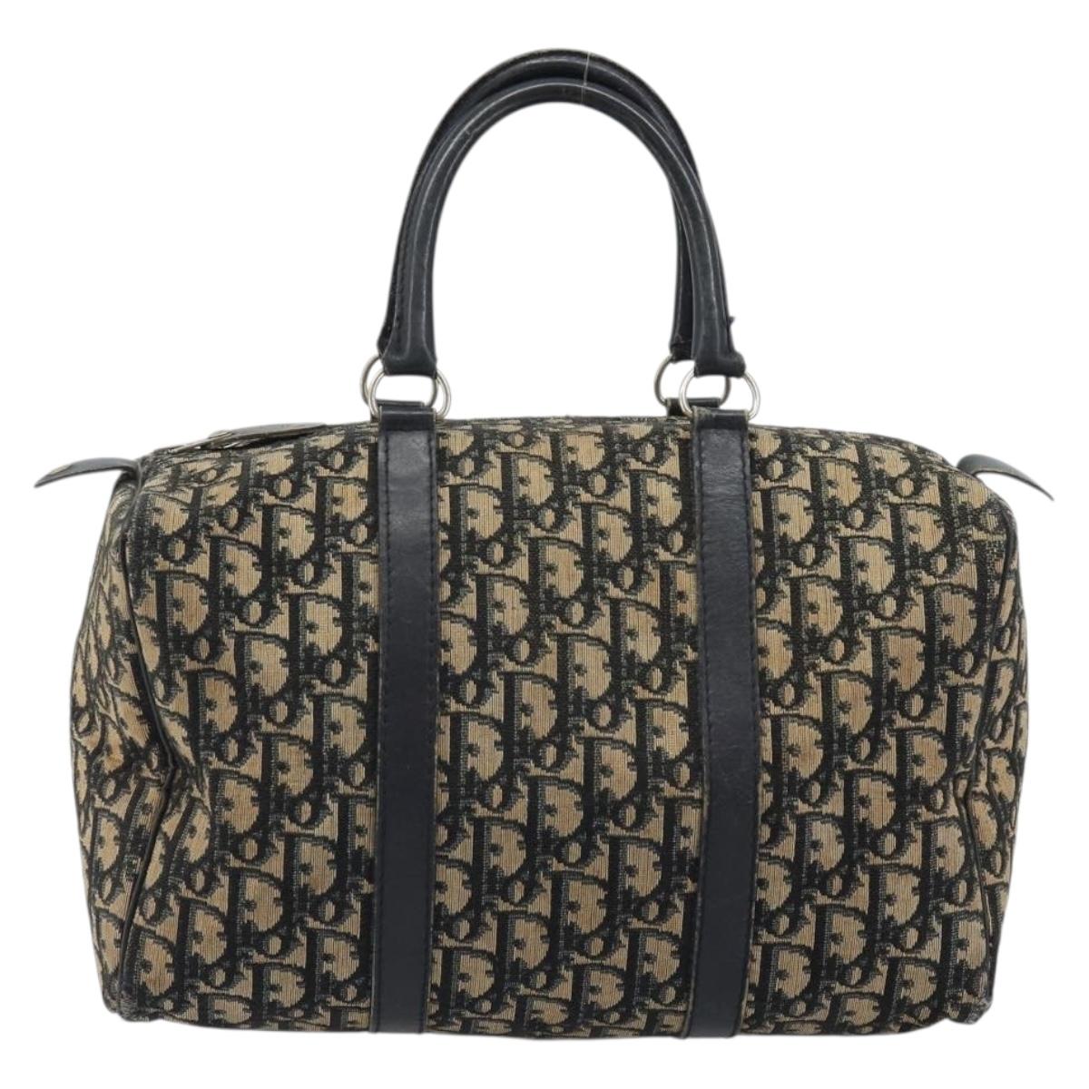 Christian Dior Trotter Canvas Boston Bag Navy Silver Auth 188347