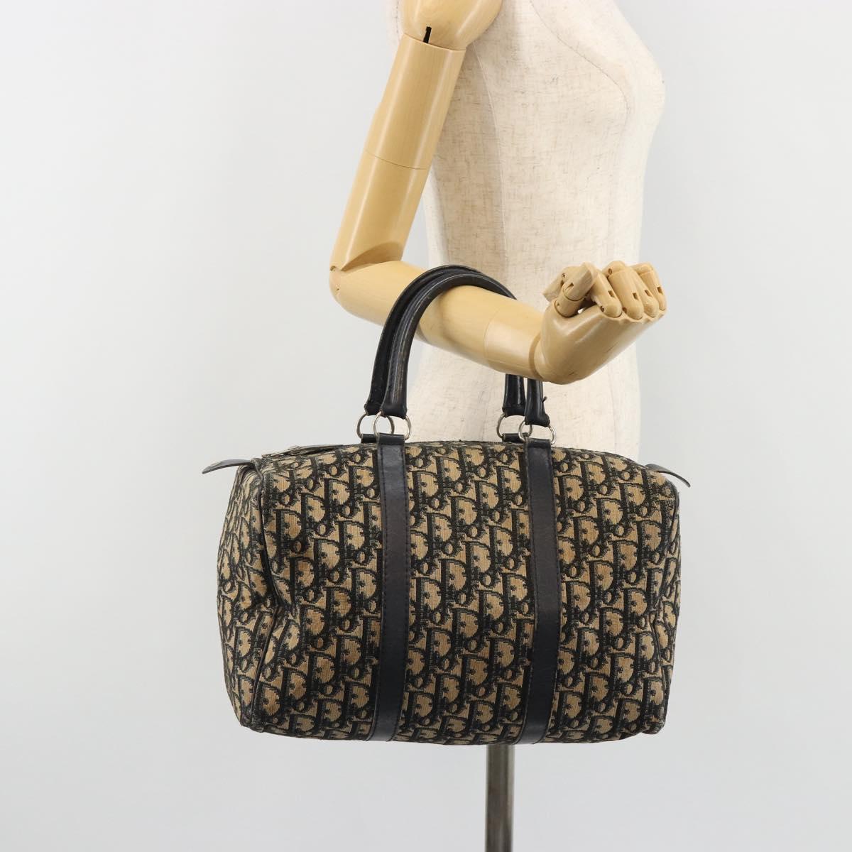 Christian Dior Trotter Canvas Boston Bag Navy Silver Auth 188347