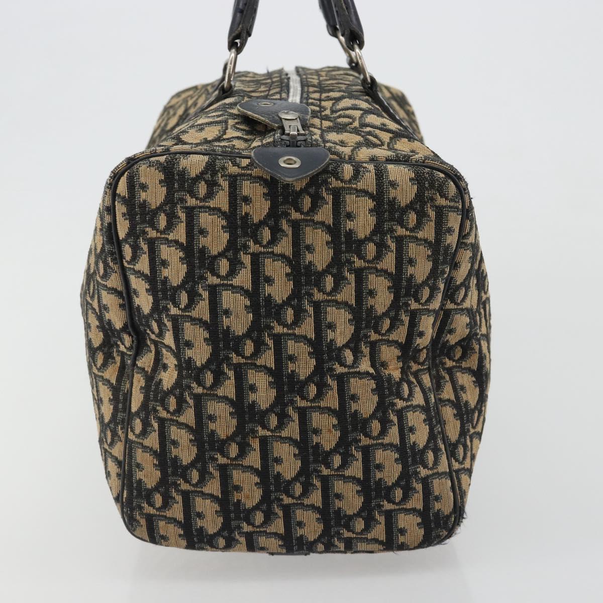 Christian Dior Trotter Canvas Boston Bag Navy Silver Auth 188347