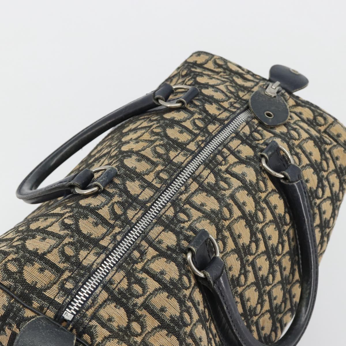 Christian Dior Trotter Canvas Boston Bag Navy Silver Auth 188347