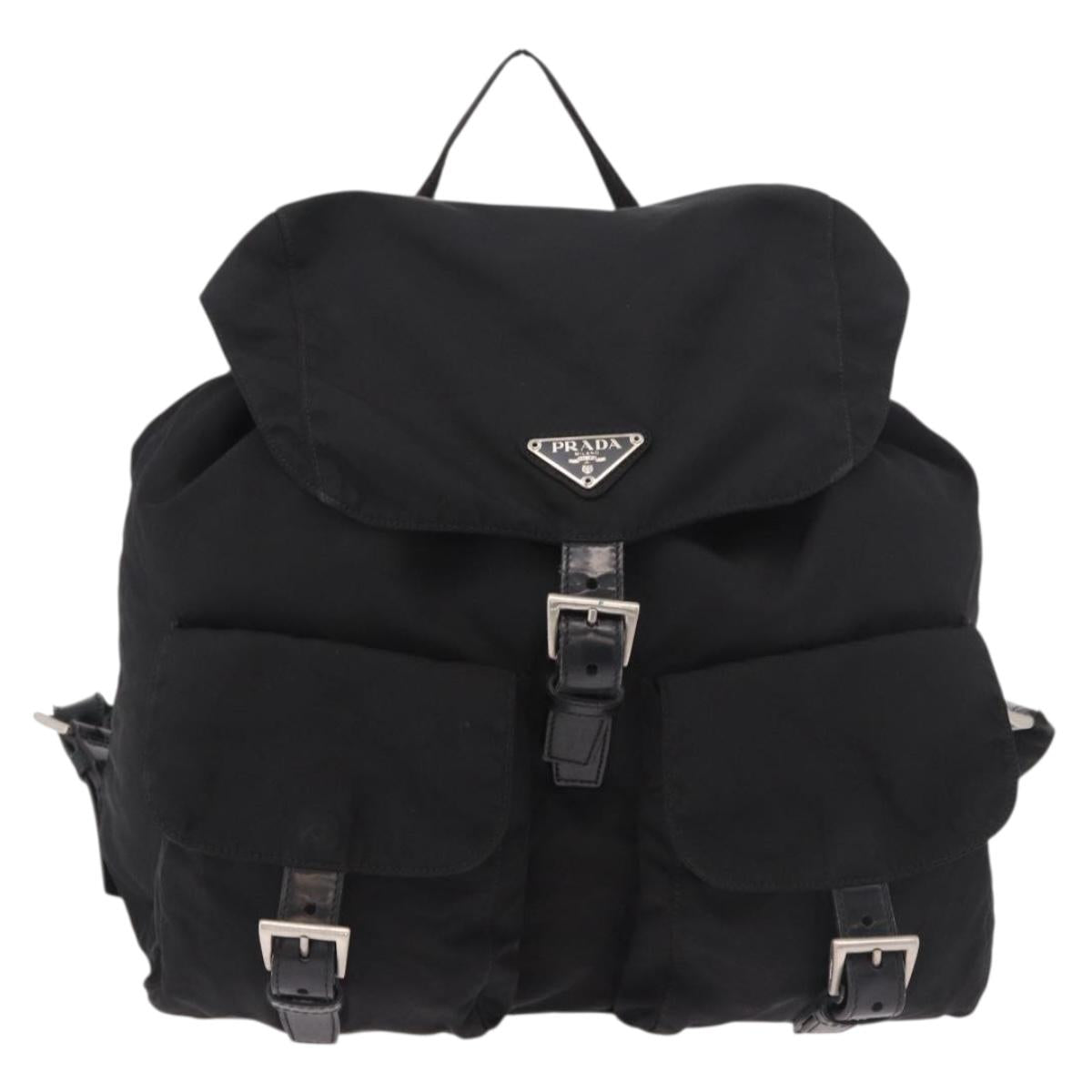 PRADA Backpack Nylon Black Silver Auth 188348