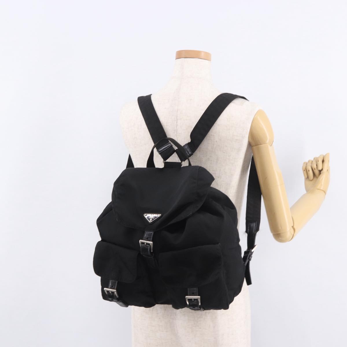 PRADA Backpack Nylon Black Silver Auth 188348