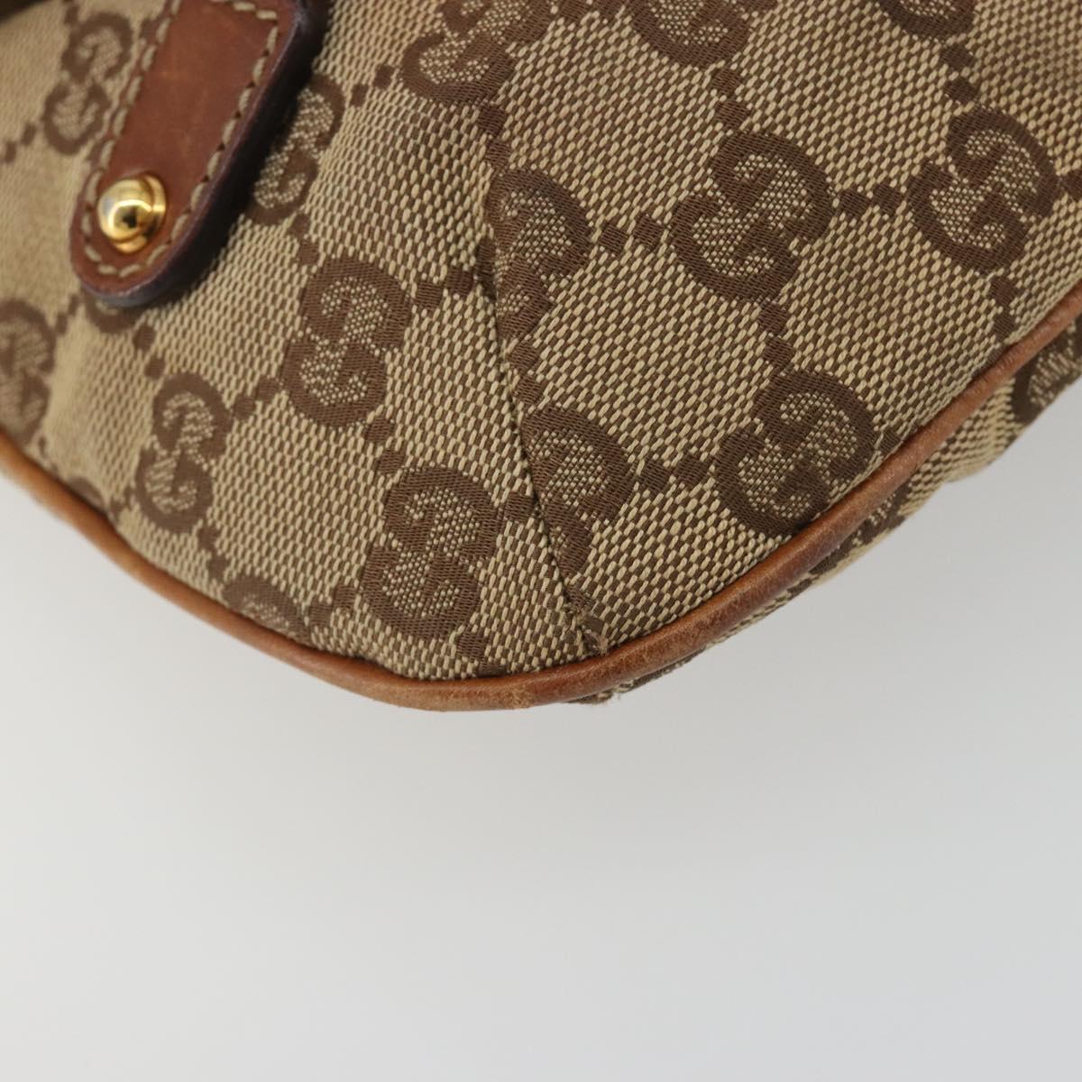GUCCI Horsebit GG Canvas Shoulder Bag Beige Gold 159301 Auth 188349