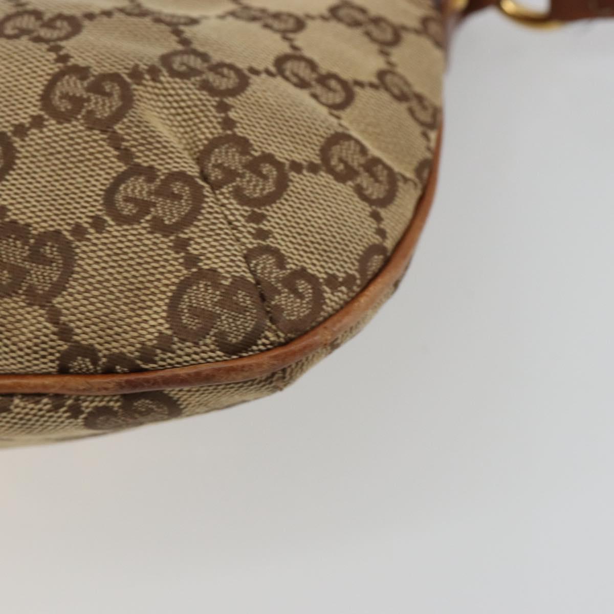 GUCCI Horsebit GG Canvas Shoulder Bag Beige Gold 159301 Auth 188349