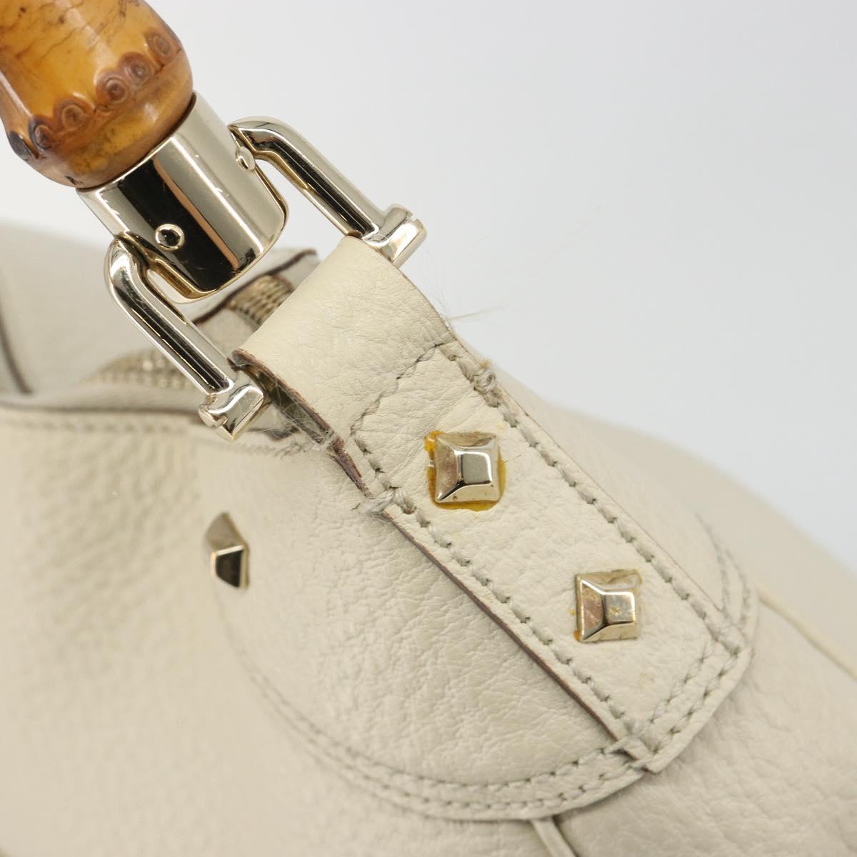 GUCCI Bamboo Hand Bag Leather White Gold 137383 Auth 188350A