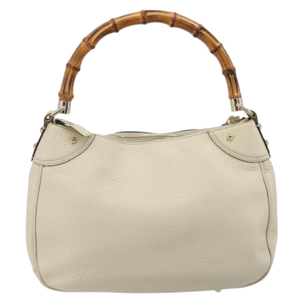 GUCCI Bamboo Hand Bag Leather White Gold 137383 Auth 188350A
