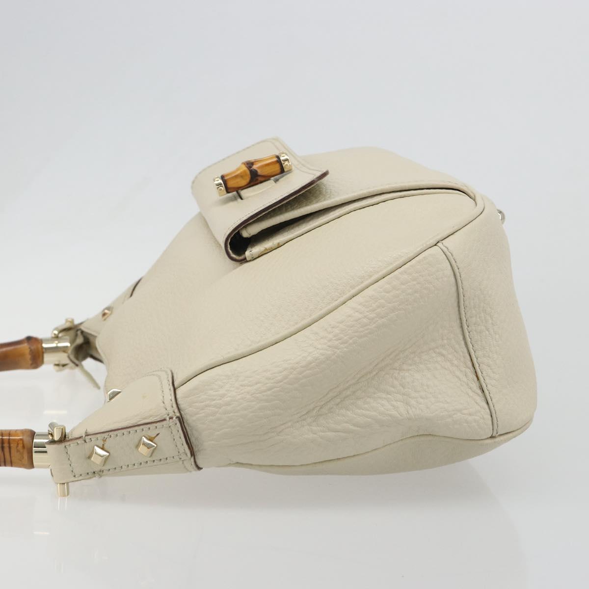 GUCCI Bamboo Hand Bag Leather White Gold 137383 Auth 188350A