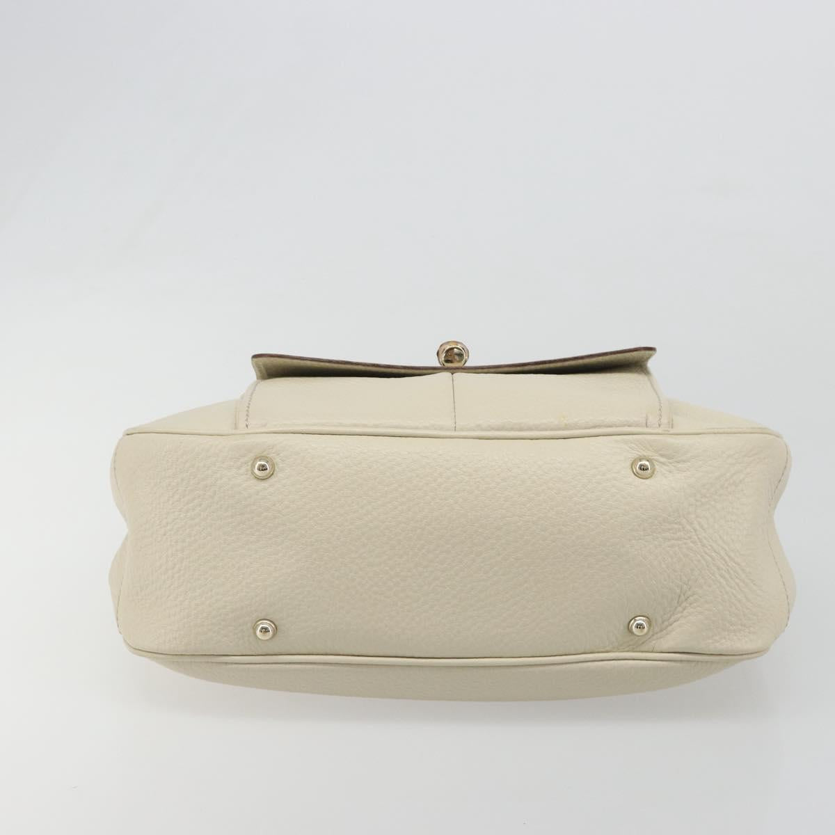 GUCCI Bamboo Hand Bag Leather White Gold 137383 Auth 188350A