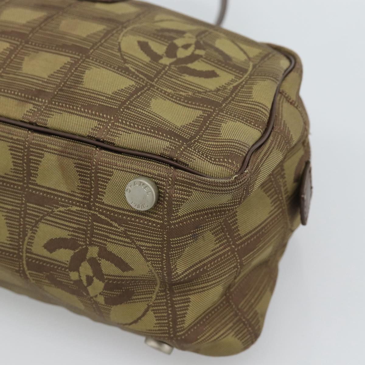 CHANEL New Travel Line Hand Bag Canvas Khaki Silver CC Auth 188351