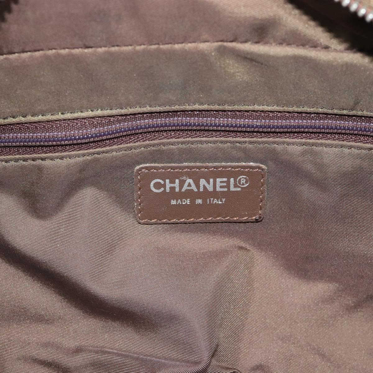 CHANEL New Travel Line Hand Bag Canvas Khaki Silver CC Auth 188351