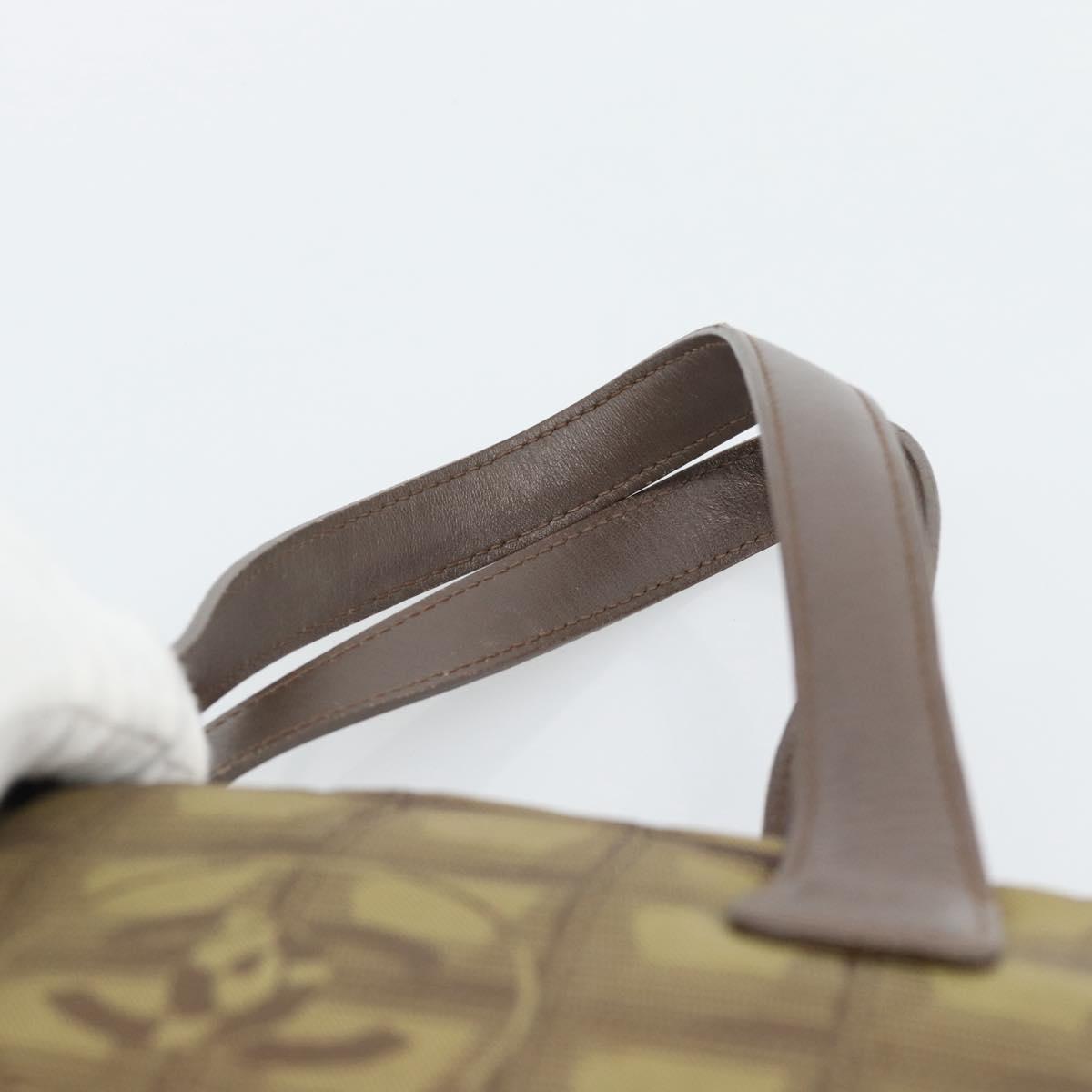 CHANEL New Travel Line Hand Bag Canvas Khaki Silver CC Auth 188351